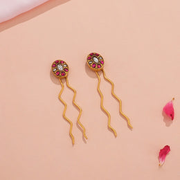 Floral Silver Hair Pins with Pink Kundans
