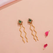 Leaf Design Kundan Studded Silver Hair Pins