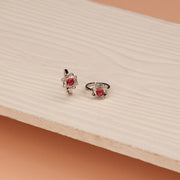 Silver Floral Toe Rings with Pink Stone