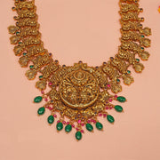 Traditional Long Haaram with Graceful Peacock Design and Stone Beads