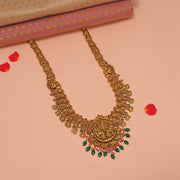 Traditional Long Haaram with Graceful Peacock Design and Stone Beads