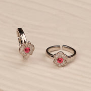 Silver Floral Toe Rings with Stone Highllghts