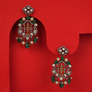 Silver Lord Balaji Earrings with Kundans and Stones
