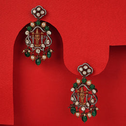Silver Lord Balaji Earrings with Kundans and Stones