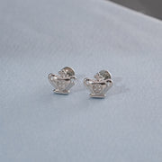 Mini Crown Design Silver Earrings
