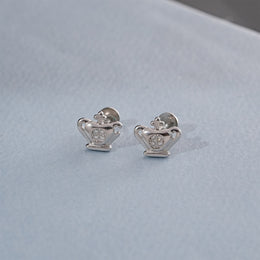 Mini Crown Design Silver Earrings