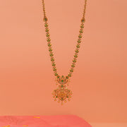 Sleek Silver Haaram with Mini Florals and Lakshmi Devi Pendant