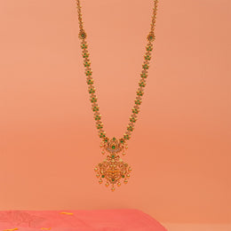 Sleek Silver Haaram with Mini Florals and Lakshmi Devi Pendant