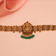 Silver Lakshmi Baajubadh with Peacock Highlights and Stone Beads