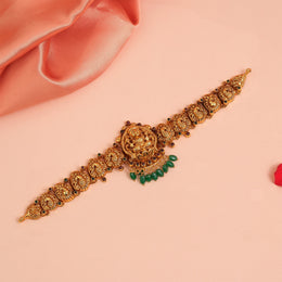 Silver Lakshmi Baajubadh with Peacock Highlights and Stone Beads