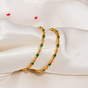Modest Silver CZ Bangles with Emerald Highlights