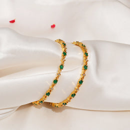 Modest Silver CZ Bangles with Emerald Highlights