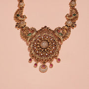 Radiant Sunflower Silver Necklace with Peacocks