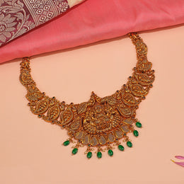 Heritage Silver Lakshmi Necklace with Conch and Leaf Pattern