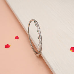 Graceful CZ Silver Kada with Crown Design