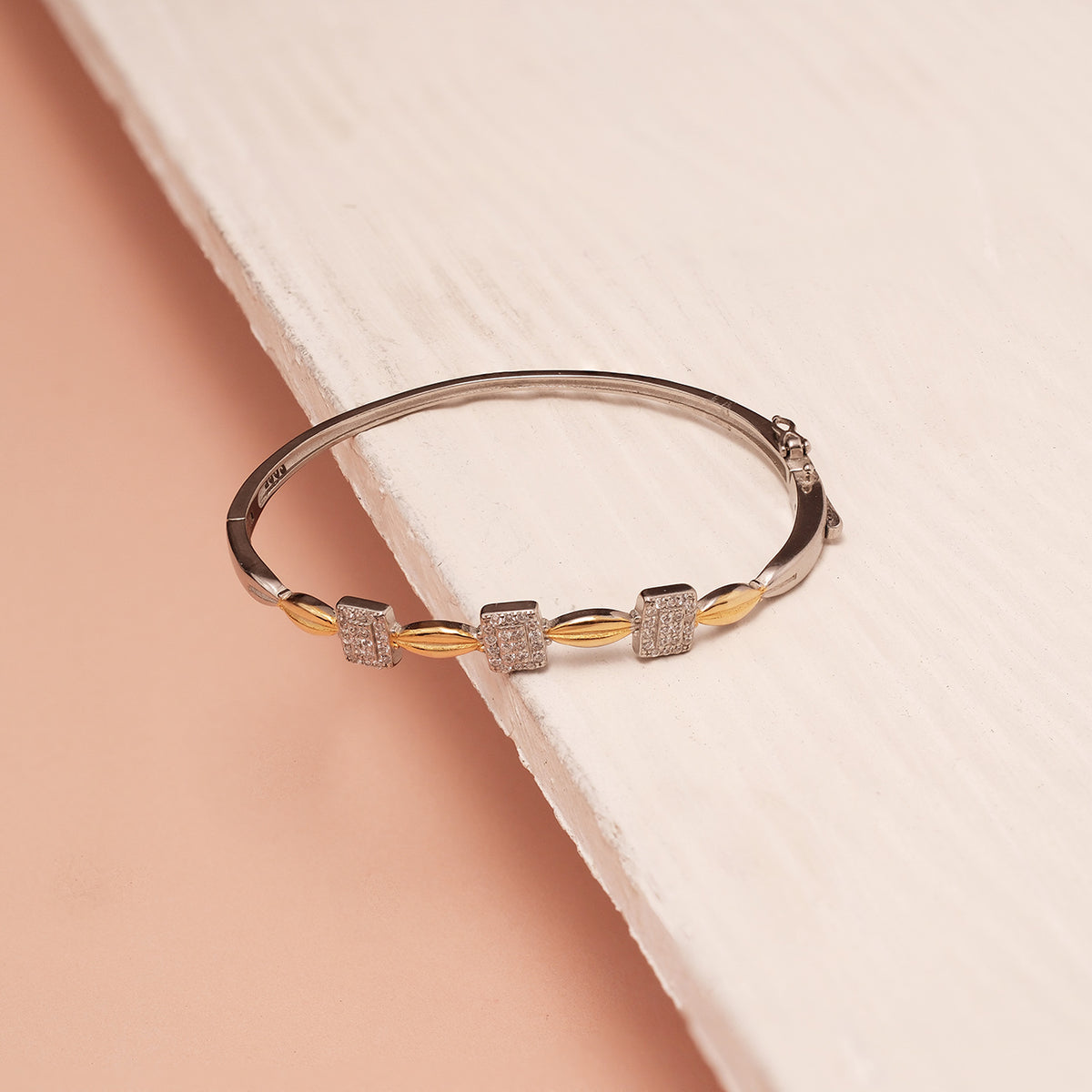 Elite Silver CZ Kada with Square Shaped CZ Detailing – Padmam