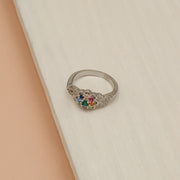 Multi-Colour Floral Silver CZ Ring