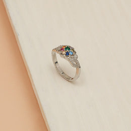 Multi-Colour Floral Silver CZ Ring