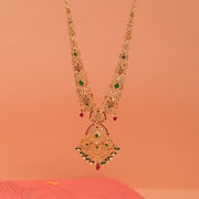 Graceful Nature-Inspired Silver Haaram with Peacock Highlights and Stones