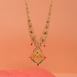 Graceful Nature-Inspired Silver Haaram with Peacock Highlights and Stones