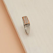 Stylish Silver Men's Ring with Rose Gold Polish