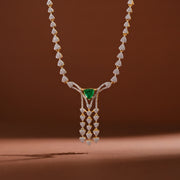 Diamond Design Silver CZ Neckalce with Emerald Pendant
