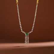 Diamond Design Silver CZ Neckalce with Emerald Pendant