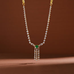Diamond Design Silver CZ Neckalce with Emerald Pendant