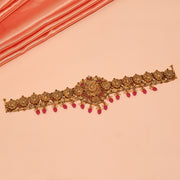 Intricate Floral Silver Vaddanam with Red Stone Drops