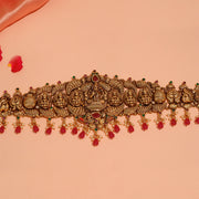 Temple Finish Silver Lakshmi Vaddanam with Red Stone Drops