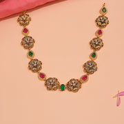 Silver Floral and Stone Necklace with Drop Highlights