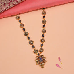 Antique Silver Lotus Necklace with Leaf Design Pendant