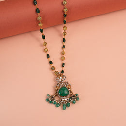 Bold Green Stone Silver Pendant with Bead Hangings