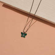 Adorable Silver Butterfly Pendant with Leaf Pattern Engraving