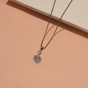 Silver Heart Pendant with Blue Moissanite Stone