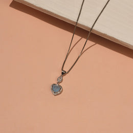 Silver Heart Pendant with Blue Moissanite Stone