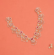 Silver and CZ Floral Necklace with Red Moissanite Stones