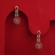 Floral Silver Earrings with Pink Stone Highlights