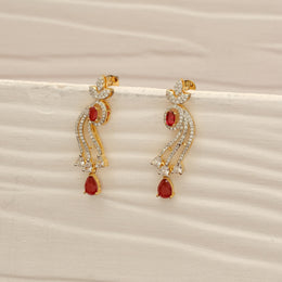 Luxurious Silver CZ Earrings with Red Stone Drops
