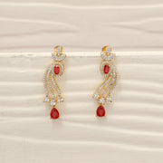 Luxurious Silver CZ Earrings with Red Stone Drops