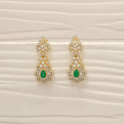 Stylish Silver CZ Earrings with CZs and Green Stone