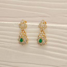 Stylish Silver CZ Earrings with CZs and Green Stone