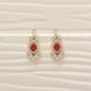 Stylish Silver CZ Earrings with CZs and Red Stone
