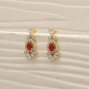 Stylish Silver CZ Earrings with CZs and Red Stone