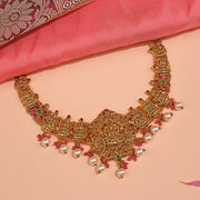 Silver Lakshmi Devi Necklace with Pearl Hangings
