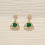 Floral CZ Silver Hangings with Green Stone Highlights