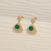 Floral CZ Silver Hangings with Green Stone Highlights