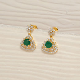 Floral CZ Silver Hangings with Green Stone Highlights