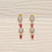 Trendy Silver CZ Hangings with Red Stone Highlights