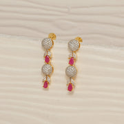 Trendy Silver CZ Hangings with Red Stone Highlights